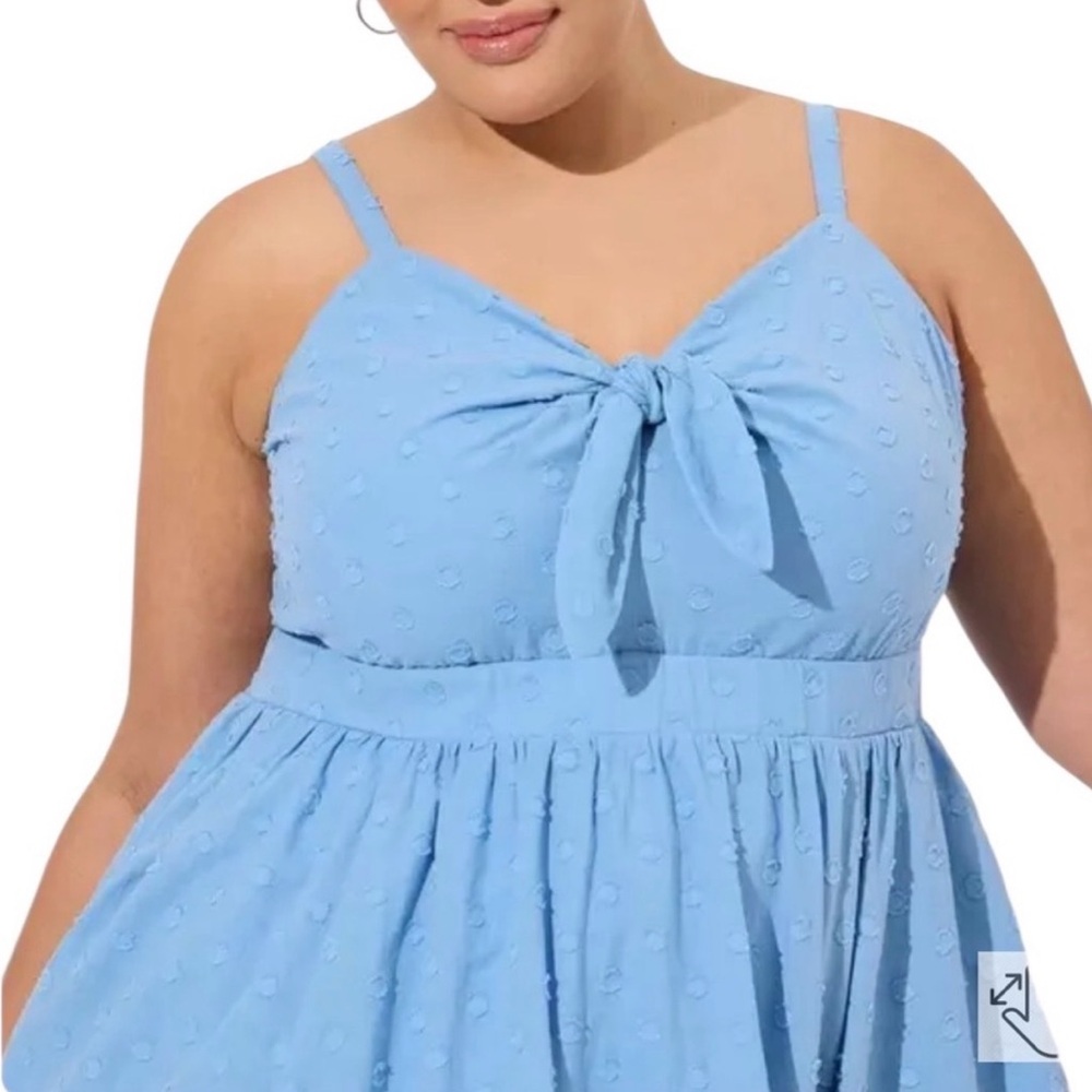 NWT Torrid Blue Mini Embroidered Challis Tie Front Skater Dress Plus Size 1X